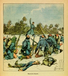 El Ejército del Este de Eugene Sergeant, conocido como Grenest, ilustrado por Louis Bombled (1862-1927) (Guerra Franco-Prusiana; campaña de 1870-1871): Enero de 1871, Hericourt, los franceses contra los prusianos, colección privada