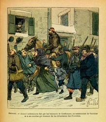 El Ejército del Este de Eugene Sergeant, conocido como Grenest, ilustrado por Louis Bombled (1862-1927) (Guerra Franco-Prusiana; campaña de 1870-1871): Enero de 1871, Hericourt, entusiasmo de los habitantes de Couthenans hacia el comandante de Vaulchier y 