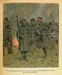 El Ejército del Este de Eugene Sergeant, conocido como Grenest, ilustrado por Louis Bombled (1862-1927) (Guerra Franco-Prusiana; campaña de 1870-1871): Un capitán prusiano a cargo de la conducción de los rehenes de Nuits Saint Georges recuerda a uno de sus