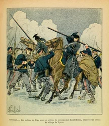 El ejército oriental de Eugene Sergeant, conocido como Grenest, ilustrado por Louis Bombled: enero de 1871, Hericourt, los motivos del Var, bajo las órdenes del comandante Saint Martin, cazan a los Ulanos