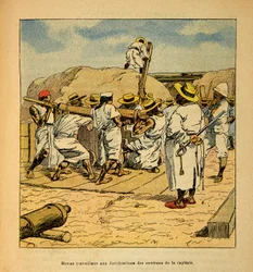 La guerra en Madagascar - Historia anecdótica de las expediciones francesas de 1885-1895: Hovas trabajando en las fortificaciones de la capital en 1895