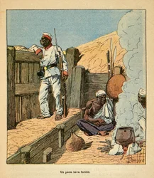 La Guerra en Madagascar - Historia anecdótica de las expediciones francesas de 1885-1895 por Henri Galli, ilustrado por Louis Bombled: Un puesto Hova fortificado