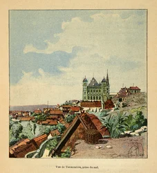 La Guerra en Madagascar - Historia anecdótica de las expediciones francesas de 1885-1895 por Henri Galli, ilustrado por Louis Bombled: Vista de Tananarive tomada desde el sur en el siglo XIX