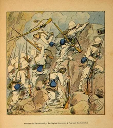 La guerra en Madagascar-Historia anecdótica de las expediciones francesas de 1885-1895 por Henri Galli, ilustrado por Louis Bombled (1862-1927): Batalla de Tsinainondry, la legión extranjera al asalto de las baterías Hovas en 1895