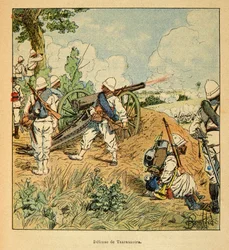 La guerra en Madagascar-Historia anecdótica de las expediciones francesas de 1885-1895 por Henri Galli, ilustrado por Louis Bombled: Defensa de Tsarasaotra en 1895, Colección privada