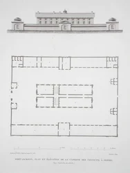 Plano y elevación del edificio de convictos en Port Jackson, cerca de Sídney, de 
