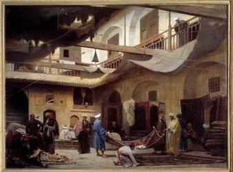 El bazar de alfombras en el Khan-Khabil en El Cairo en 1866