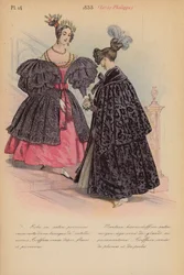 Moda francesa: 1833, Louis-Philippe (litografía en color)