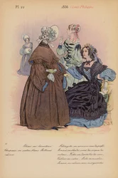 Moda francesa: 1836, Louis-Philippe (litografía en color)