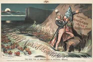 La marea alta de la inmigración - una amenaza nacional. Judge Magazine, 22 de agosto de 1903, 1903.