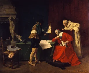 Richelieu estudia los planes de ataque para el asedio de La Rochelle