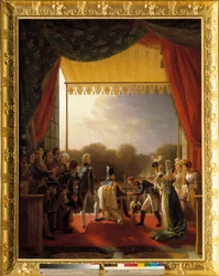 Luis XVIII, rodeado de miembros de la familia real, asistió al balcón de las Tullerías, al regreso del ejército de España, el 2 de diciembre