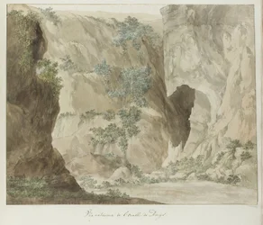 Buitenwand van de grot Oreille de Denys
Vista exterior de la Oreja de Denys (título en el objeto)
Voyage en Italie, en Sicile et à Malte - 1778 (título de la serie)