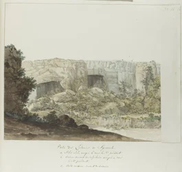 Parte de las cuevas de Latomies, cerca de Siracusa
Partie des Latomies de Syracuse (título en el objeto)
Voyage en Italie, en Sicile et à Malte - 1778 (título de la serie)
