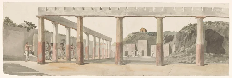 Vista de las barracas romanas y la columnata de Pompeya
Vue des Casernes Romaines & de la Colonnade de Pompeja (título en el objeto)
Voyage en Italie, en Sicile et à Malte - 1778 (título de la serie)