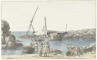 Vista de Taranto y del refugio de Luogo Vivo
Vista de nuestro barco Taranto y el puerto del número anterior tomada desde tierra (título en el objeto)
Voyage en Italie, en Sicile et à Malte- 1778 (título de la serie)