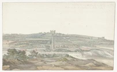 Vista del palacio Vedala del gran maestro, situado en Boschetto, Malta
Vue de Boschetto, maison de plaisance du Grand-Maître, à 2 lieus de la ville de Malthe (título en el objeto)
Voyage en Italie, en Sicile et à Malte - 1778 (título de la serie)