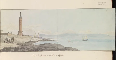 Vista del faro cerca del muelle en Nápoles
Vue de la Lanterne du Mole à Naples (título en el objeto)
Voyage en Italie, en Sicile et à Malte - 1778 (título de la serie)