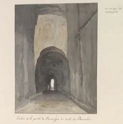 Entrada a la gruta Crypta Neapolitana (de la Grotta di Posillipo) en la costa de Pozzuoli
Entrada a la cueva de Pausilype en el lado de Pozzuoli (título en el objeto)
Viaje a Italia, Sicilia y Malta - 1778 (título de la serie)