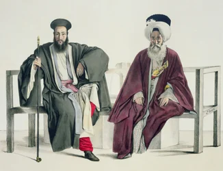 Un sacerdote griego y un turco, grabado por los hermanos Thierry, 1825