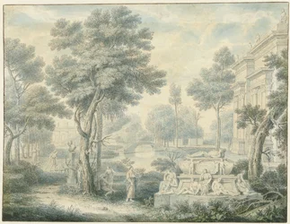 Paisaje arcádico con una tumba