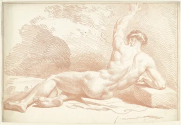 Desnudo masculino, recostado, visto de espaldas