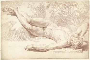 Desnudo masculino, tumbado de espaldas, mirando a la derecha