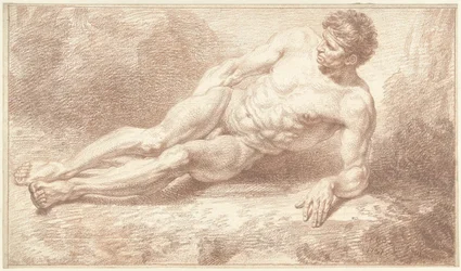 Hombre desnudo, tumbado de lado, apoyando el brazo izquierdo