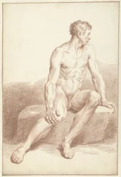 Desnudo masculino, sentado, mirando a la derecha