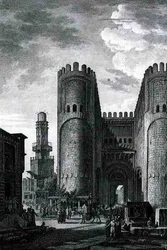 Bab El-Futuh (Puerta de las Victorias) grabado por Pierre Nicolas Ransonette de Volumen III de 