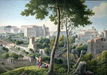 Vista de la colina del Quirinal en Roma, con la Villa Colonna al fondo, hacia 1800