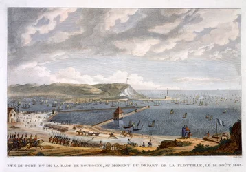 Vista del puerto y la rada de Boulogne en la partida de la flotilla, 16 de agosto de 1803