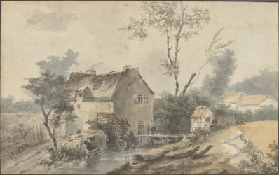 Molino con puente y figuras