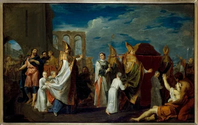 La translation des reliques de Saint Augustin, boceto para el cuadro del refectorio del convento de Petits-Pères (iglesia de Notre-Dame-des-Victoires), actual distrito 2, hacia 1698 -1708 (óleo).