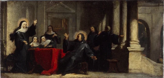 Santa Escolástica obtiene lluvia y truenos del cielo para impedir que San Benito la abandone. Boceto para el cuadro del refectorio de la abadía de Saint-Martin-des-Champs, hacia 1706 (óleo sobre lienzo).