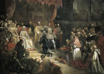 La abdicación de Carlos V (1500-1558) en favor de su hijo Felipe II (1527-1598)