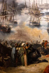 La batalla de Navarin; vista desde el extremo sur de la isla de Sphacteria