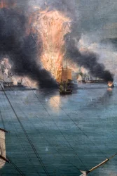 La batalla de Navarin; vista desde el extremo sur de la isla de Sphacteria