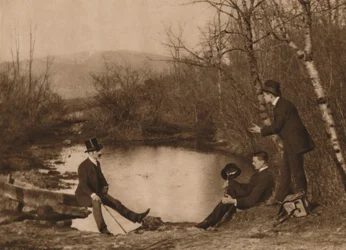 Tres hombres junto al estanque, 1937