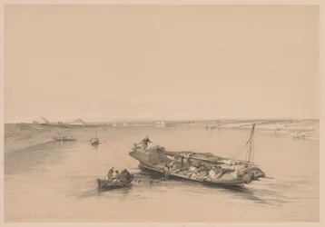 Egipto y Nubia: Volumen I - No. 4, Barcos de esclavos en el Nilo, Vista hacia las Pirámides de Dashour y Saccara
