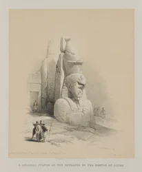 Egipto y Nubia, volumen I: una de las dos estatuas colosales de Ramsés II. Entrada al Templo de Luxor