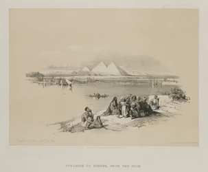 Egipto y Nubia, Volumen I: Pirámides de Giza, desde el Nilo, 1846