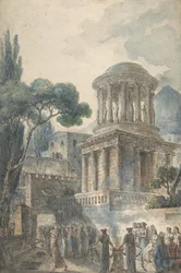 Escena antigua con una ceremonia fúnebre para un actor, ca. 1777