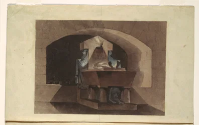 Dibujo, Sepulcro de estilo egipcio con cariátides y un león, ca. 1779-84