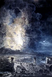 Erupción del Vesuvio en Nápoles, acuarela