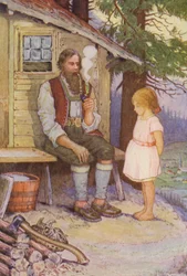 Ilustración para Heidi de Johanna Spyri (litografía en color)