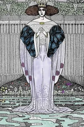 Representación de la Dama del Lago (Nimue, Viviane) Ilustración de Louis Rhead (1858-1926) para "El Rey Arturo y sus caballeros"