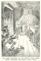 El oso sonrió a su enemigo, quien, algo alarmado, retrocedió unos pasos (litografía)