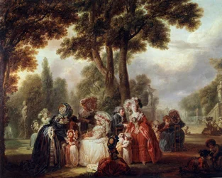 Reunión mundana de nobles en un jardín