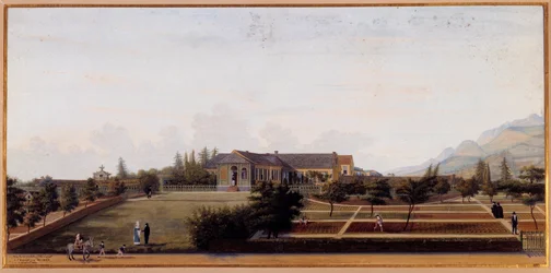 Vista de Longwood en la isla de Santa Elena, donde vivió Napoleón Bonaparte (1769-1821) durante su exilio Acuarela de Louis Marchand (1791-1876) 1820 Sol 0,27 x 0,57 m Malmaison, castillo-museo